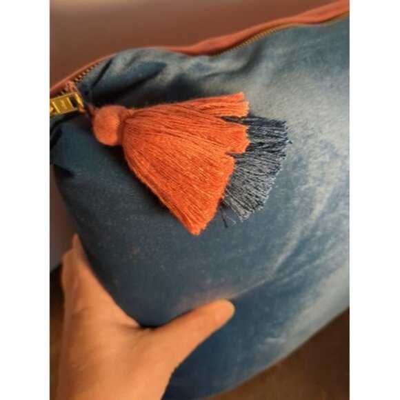 Distant Lands Peach And Blue Pillow With Tassels And Removable Cover 18" - Picture 3 of 8
